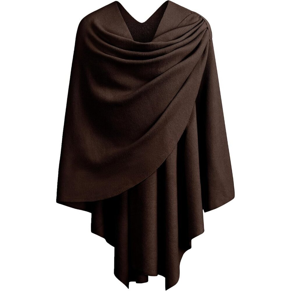 Women's 1-chocolate Cross Front Poncho Sweater Wrap Knitted Elegant Shawls Cape